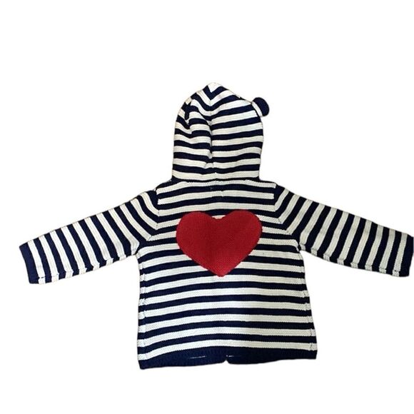 BABY GAP navy Cream Striped Hoodie Knit Sweater Red Heart - Picture 1 of 13
